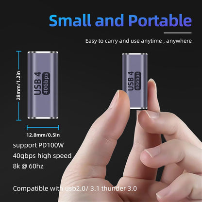 USB C Female to Female Adapter, 40Gbps Data, 100W PD Fast Charge, 8K@60Hz Video, Thunderbolt 4 Type C Coupler Extension for iPhone 17/16/15, Samsung S26/25/24, Mac, iPad, Laptop Tablet,Phone