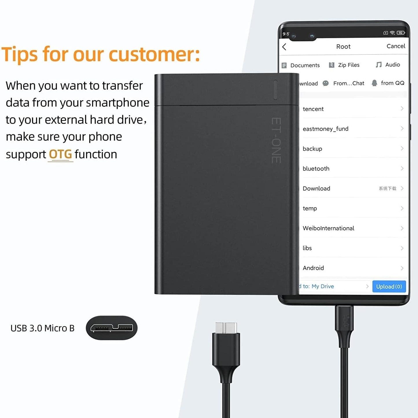 USB Type C to USB 3.0 External Hard Disk Cable, 10Gbps Fast Charging & Syncing Cord Compatible with Portable External Hard Drives WD, Seagate Expansion, Toshiba, LaCie, Maxtor, 50 CM