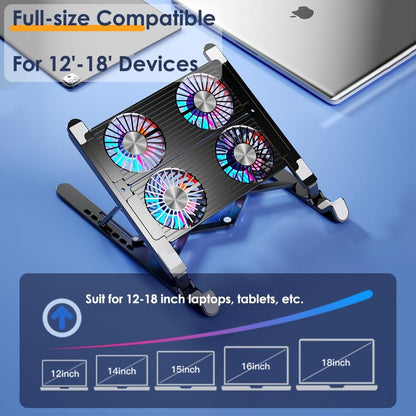 Laptop Cooling Pad for 11-17.3 Inch Gaming Laptops, Foldable Laptop Stand Riser Holder with 4 Quiet Fans for Notebook, Portable Laptop Cooler with 7 Adjustable Height, LED Lights