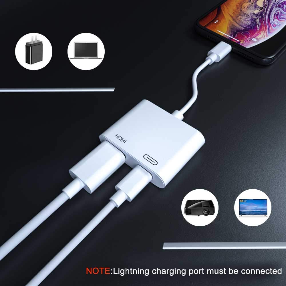 Hi-Lite Essentials Lighting to HDMI Adapter Compatible with Phone Pad to HDMI Adapter, 1080P HDMI Digital AV Adapter with Charging Port for Phone 11/Phone Xs/XR/X/8/7, Pod to TV Projector Monitor