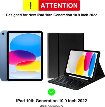 Hi-Lite Essentials iPad Cover Case with Keyboard for iPad 11 (A16, 2025) & 10th Gen with Multi Viewing Angle, PU Leather, Magnetic Detachable Wireless Keyboard case, Pencil Holder