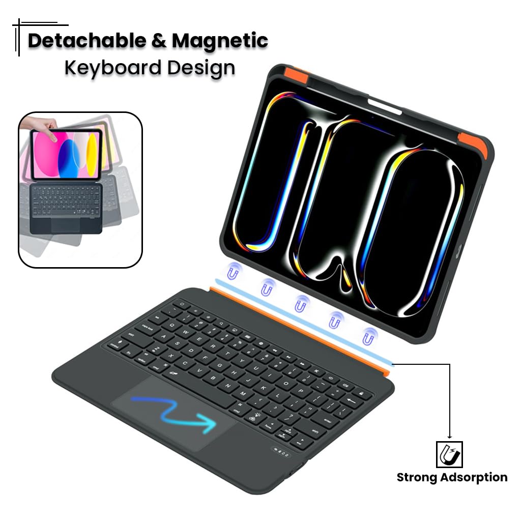 Magic Keyboard Case iPad A16 2025, iPad Air M3 & M2, iPad Air 5th Gen & 4th Gen, iPad Pro 11 4th/3rd/2nd/1st with Floating Cantilever Stand, Smart Trackpad, 7 Color Backlit, Pencil Holder