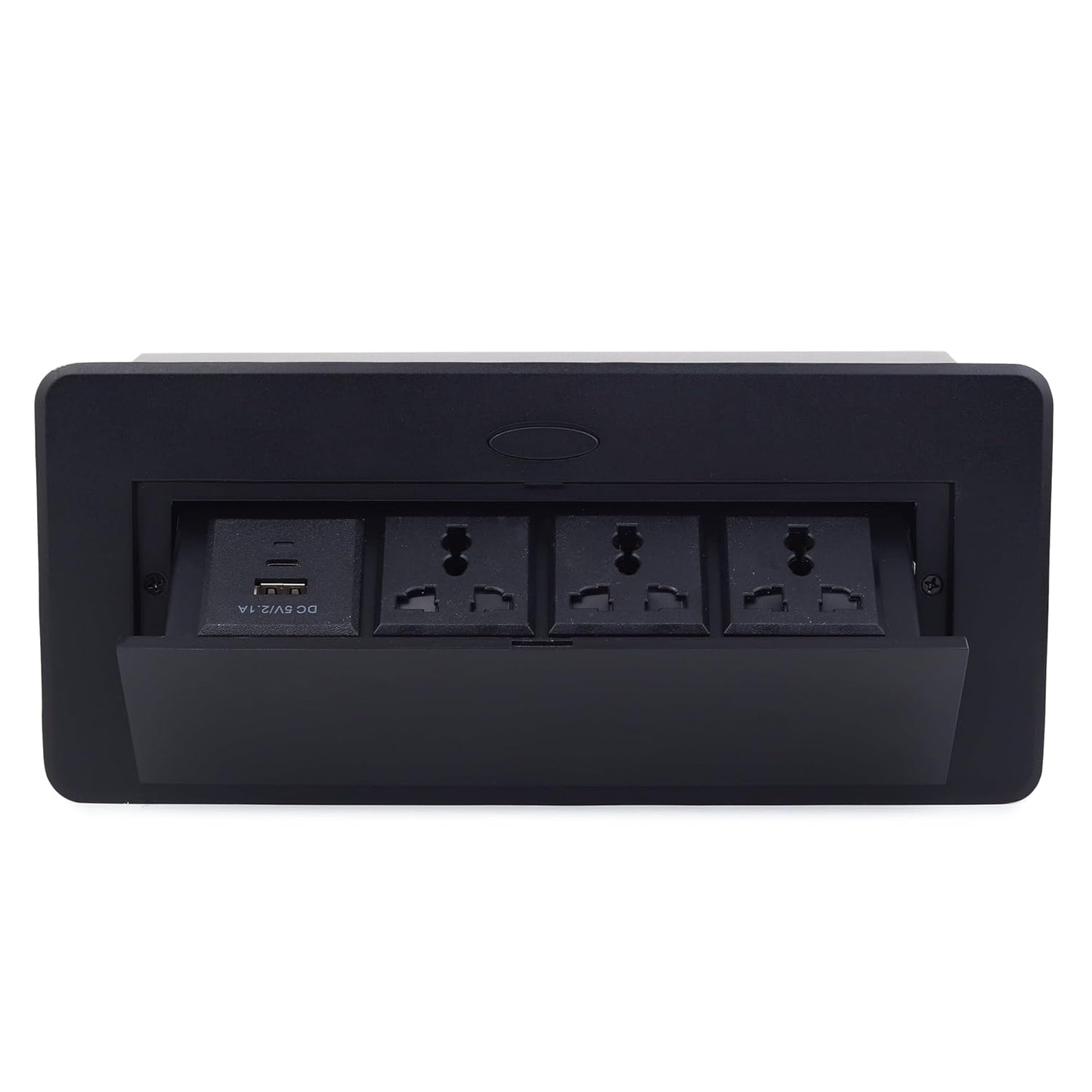 Hydraulic Pop UP Box Cable Cubby Extension Board with 3 x Universal Power Sockets, 1 x USB Type C & 1 x USB A Ports (Black)