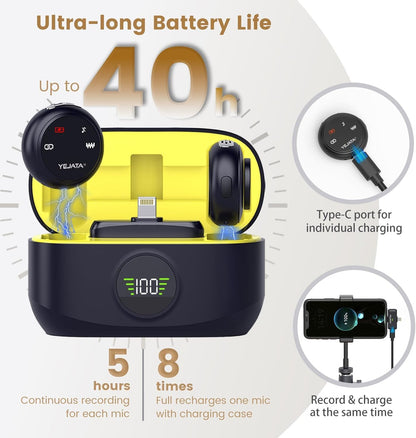 Koosda Wireless Magnetic Clip Button Microphone with ENC for YouTube | Dual Wireless Mic for iPhone & Android, 40H Battery, Noise Reduction Lavalier Mic for Video Recording, Singing, Interviews, Vlogs