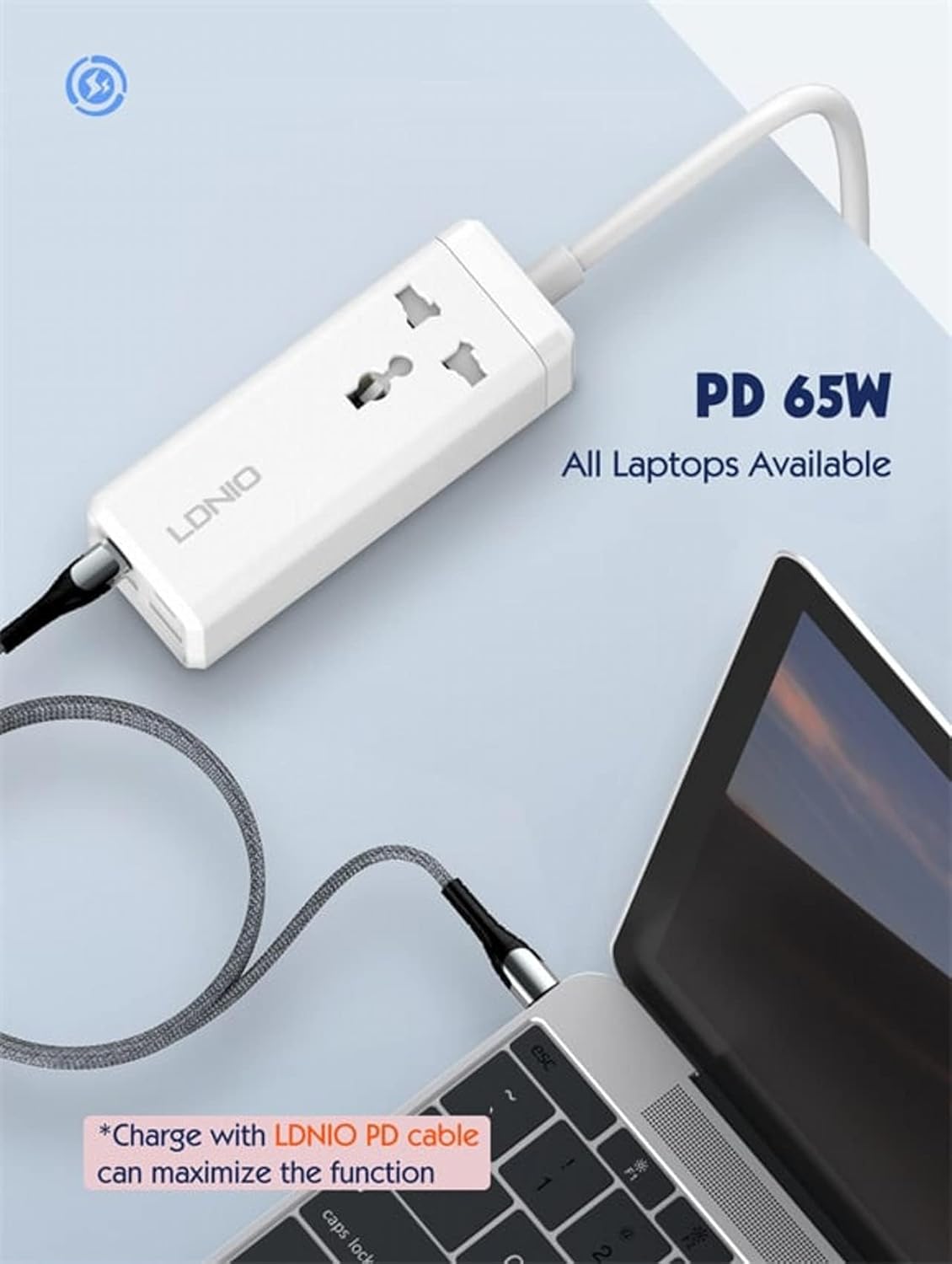 LDNIO 65W Pd Adapter Multifunctional 250 Volts Charger Power Strip - Charge Your Devices Quickly With Usb Ports, Type C, And 200Cm Extension Socket.