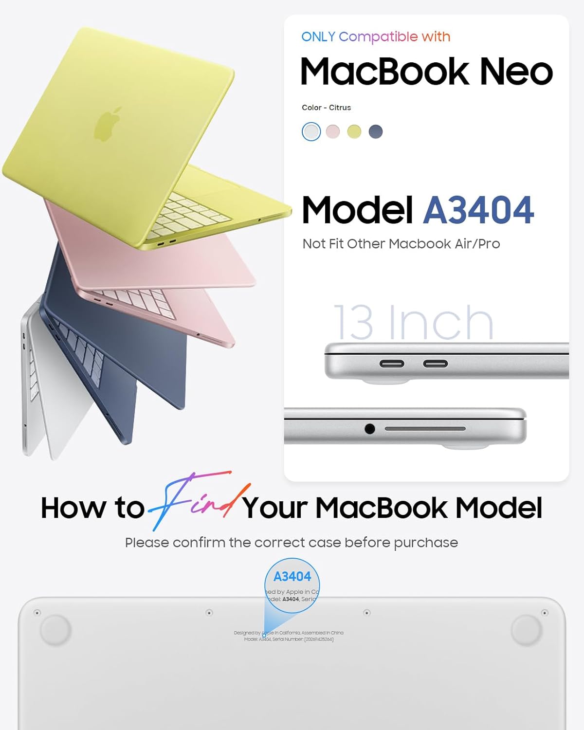 (NEW) Mac Book Neo 13 Inch Case & Keyboard Cover Compatible with 2026 MacBook Neo A3404 (A18 Pro Chip), Slim 1:1 Precision Fit, Scratch Resistant