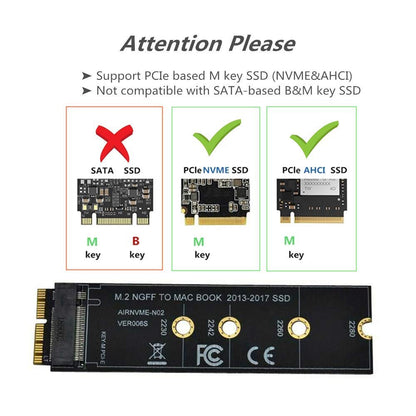 M.2 NVME SSD Convert Adapter Card Compatible with MacBook Air Pro Retina (Year 2013-2017), NVME/AHCI SSD Upgraded Kit for A1465 A1466 A1398 A1502(Not Fit Early 2013 MacBook Pro) TD-406HS