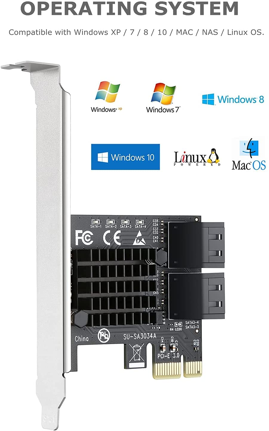 PCIE 4 Port SATA Controller Expansion Card with Low Profile Bracket, Marvell 9215 Non-Raid, Boot as System Disk, Support 4 SATA 3.0 Devices