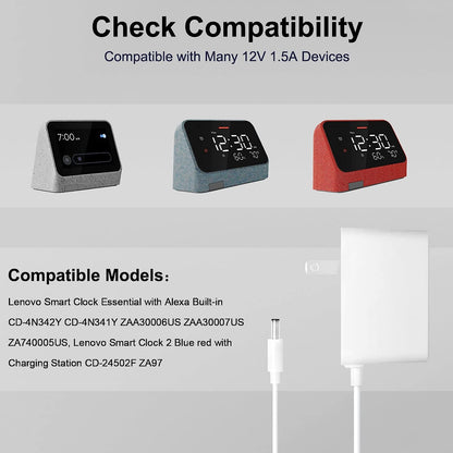 Hi-Lite Essentials Power Adapter 12V for Lenovo Smart Clock Essentials and Lenovo Smart Clock 2 - Check Model in images