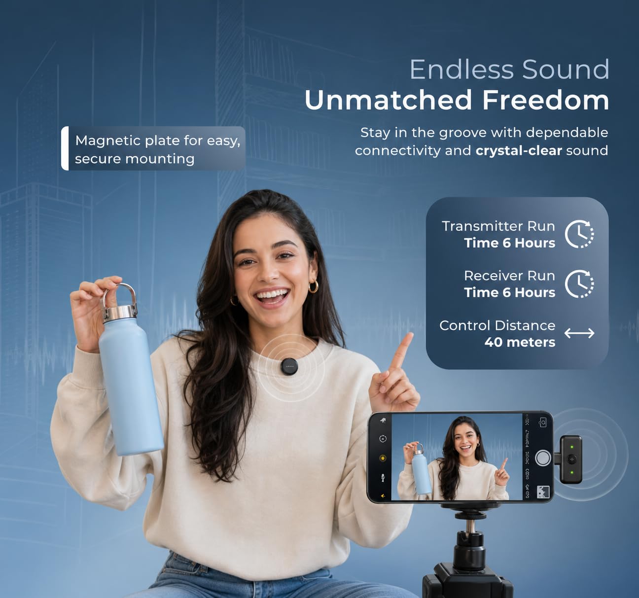 Wireless Microphone for YouTube, Noise Cancelling Lavalier Mic with 164ft Range, 40H Battery | Type-C & Lightning Compatible for Iphone and Android