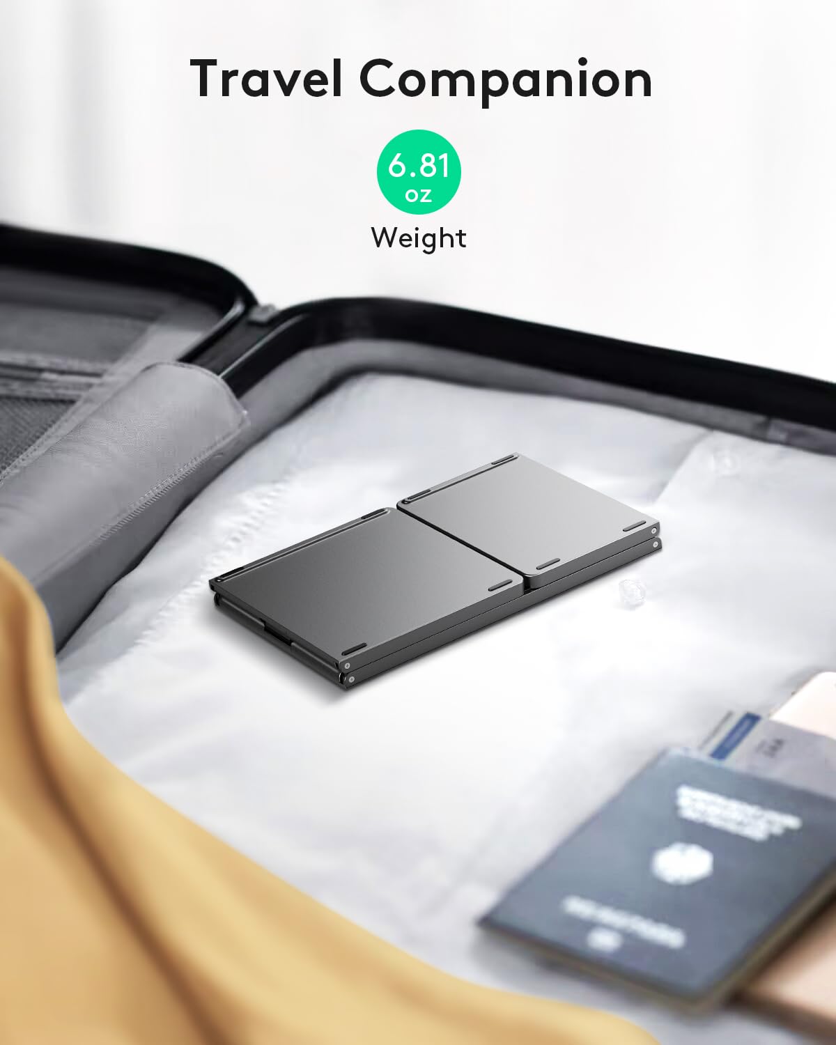 Foldable Bluetooth Keyboard with Touchpad - Portable Wireless Keyboard with Stand Holder, Rechargeable Full Size Ultra Slim Pocket Folding Keyboard for Android Windows IOS Tablet & Laptop-Gray