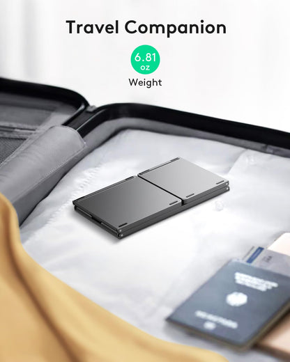 Foldable Bluetooth Keyboard with Touchpad - Portable Wireless Keyboard with Stand Holder, Rechargeable Full Size Ultra Slim Pocket Folding Keyboard for Android Windows IOS Tablet & Laptop-Gray