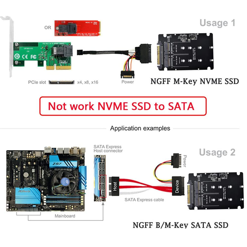 NVME U.2 to Combo NGFF M.2 M-Key SATA PCIe SSD Adapter for Mainboard Replace SSD 750 p3600 p3700