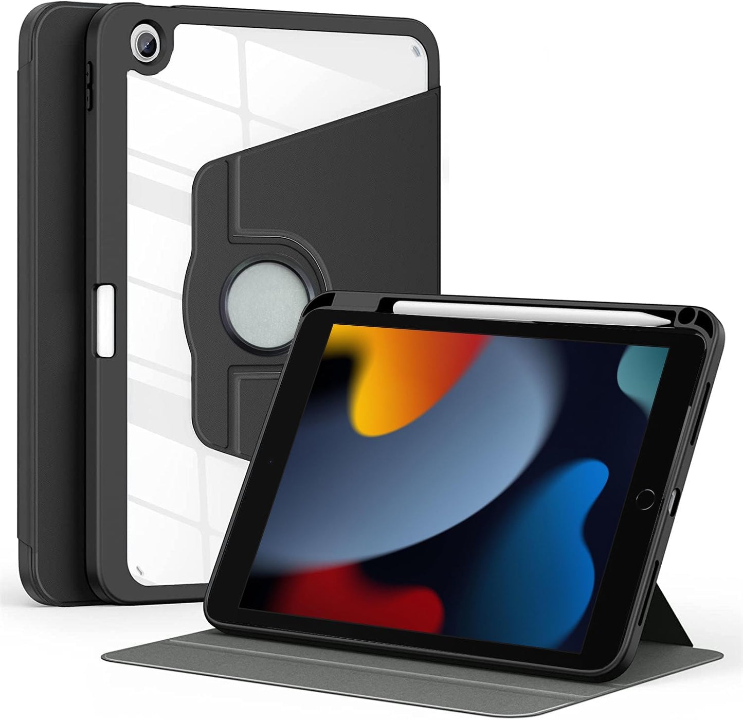 Cover for iPad 9.7 Cover Case, 360 Degree Rotatable Smart Flip Case Cover for Apple iPad 9.7 inch 2018/2017 5th 6th Generation Air 1 Air 2, Transparent Back with Pencil Holder