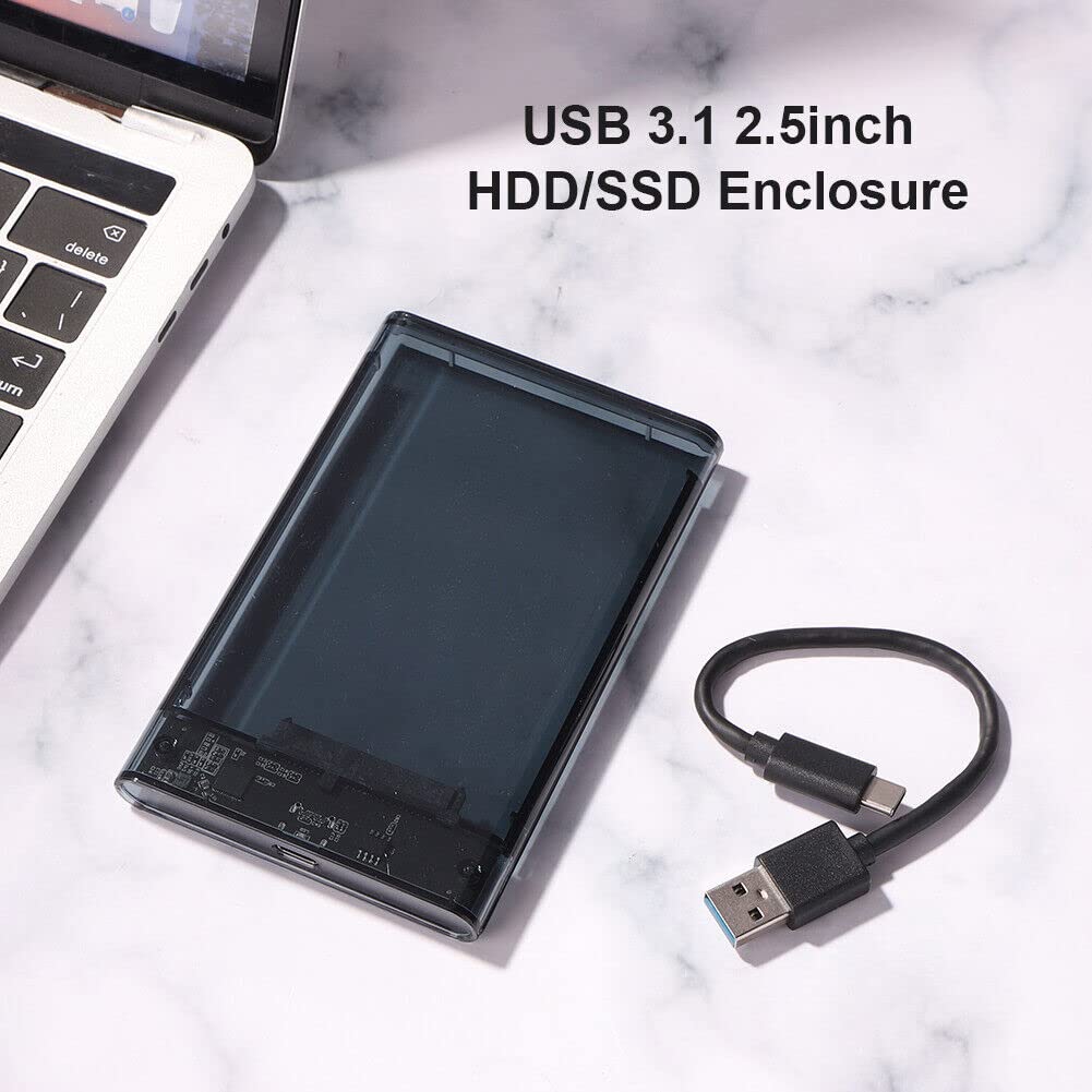 USB 3.1 Type C Hard Disk Case Enclosure for 2.5 Inch SATA HDD/SSD, Supports SATA III, Max 8TB, Tool-Free Design
