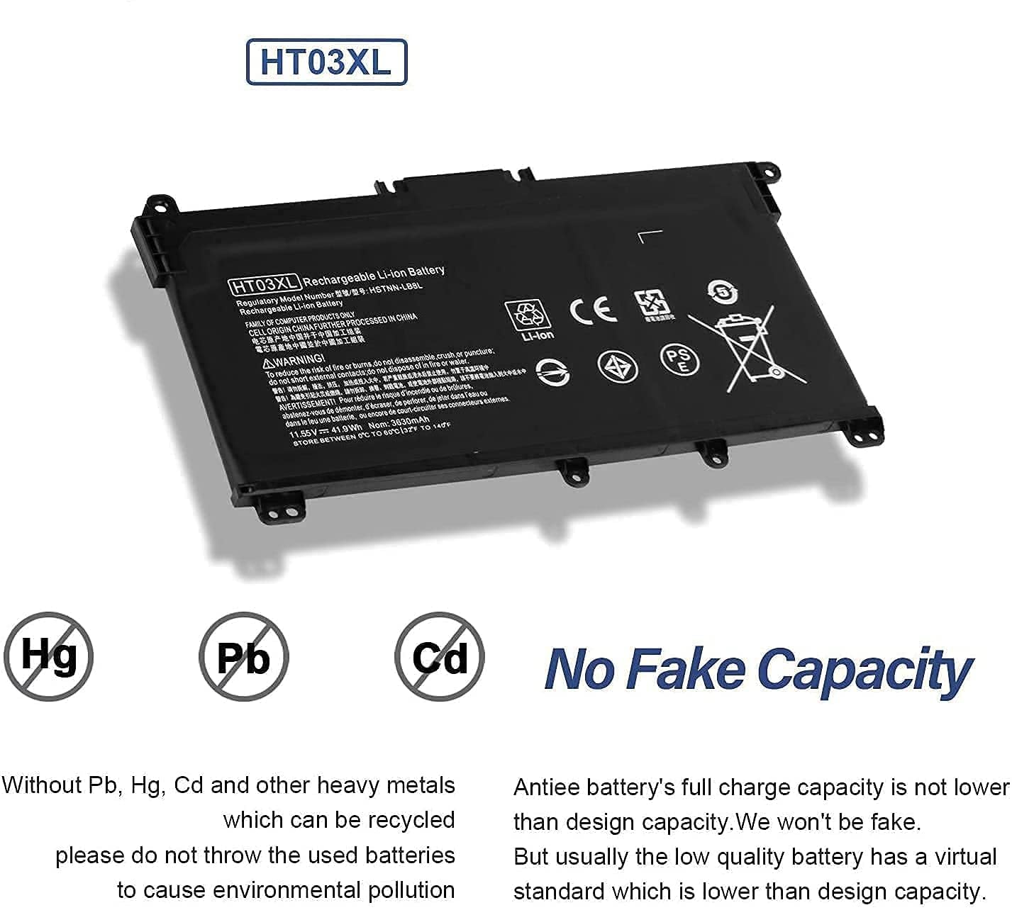 OEM Laptop Battery HP HT03XL for Hp Pavilion Hstnn-15-Da0053Wm, 15-Da0002Dx, 14M-Dh1003Dx, 15-Da0012Dx, Db8R, Db8S, Ib80, Ib8O, Lb8L, Lb8M, Ht03Xl