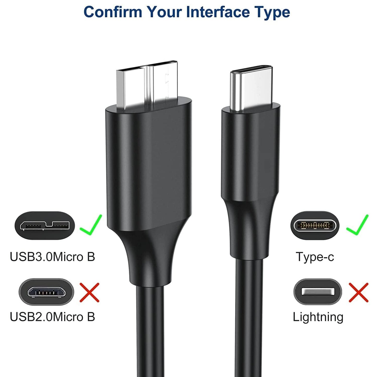 USB Type C to USB 3.0 External Hard Disk Cable, 10Gbps Fast Charging & Syncing Cord Compatible with Portable External Hard Drives WD, Seagate Expansion, Toshiba, LaCie, Maxtor, 50 CM