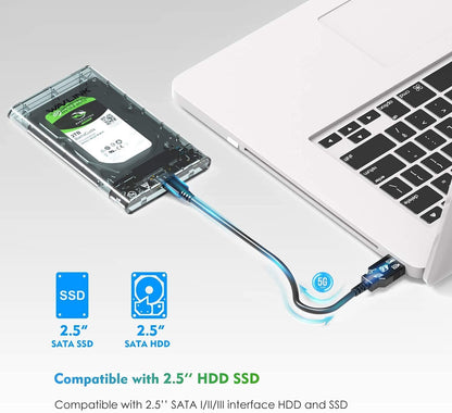External Portable Type C to SATA Transparent Hard Drive Enclosure for 2.5 Inch SATA HDD/SSD below 9.5mm Thickness, Supports UASP SATA III, Max 6TB, Tool-Free Design
