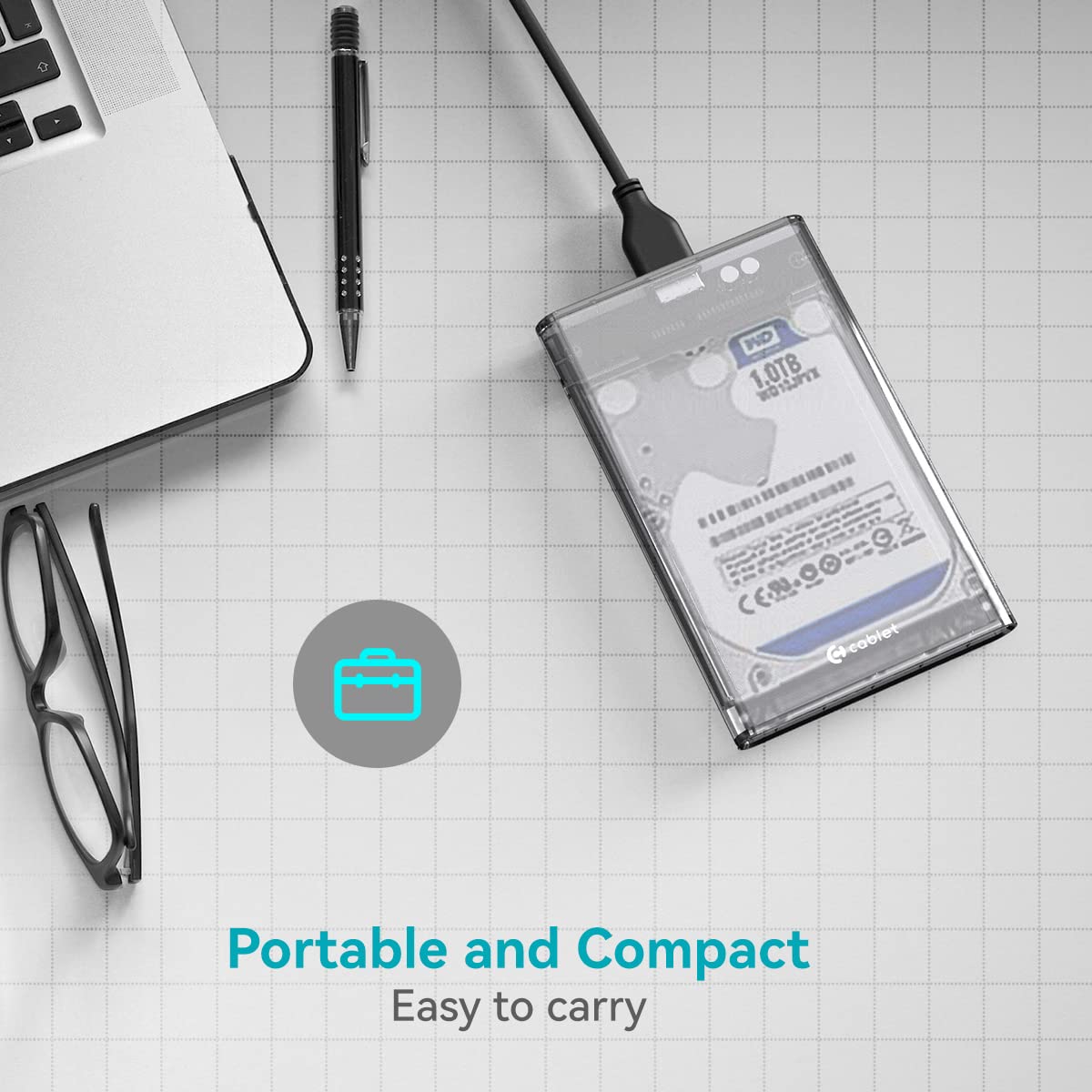 External Portable USB 3.0 to SATA Transparent Hard Drive Enclosure for 2.5 Inch SATA HDD/SSD below 9.5mm Thickness, Supports UASP SATA III, Max 6TB, Tool-Free Design