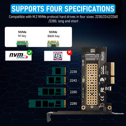 M.2 NVMe to PCI-E X4 Adapter High Speed M.2 NVMe to PCI-E X4 Adapter Universal M.2 NVMe to PCI-E X4 Interface Compatible with M.2 NVme2230/2242/2260/2280
