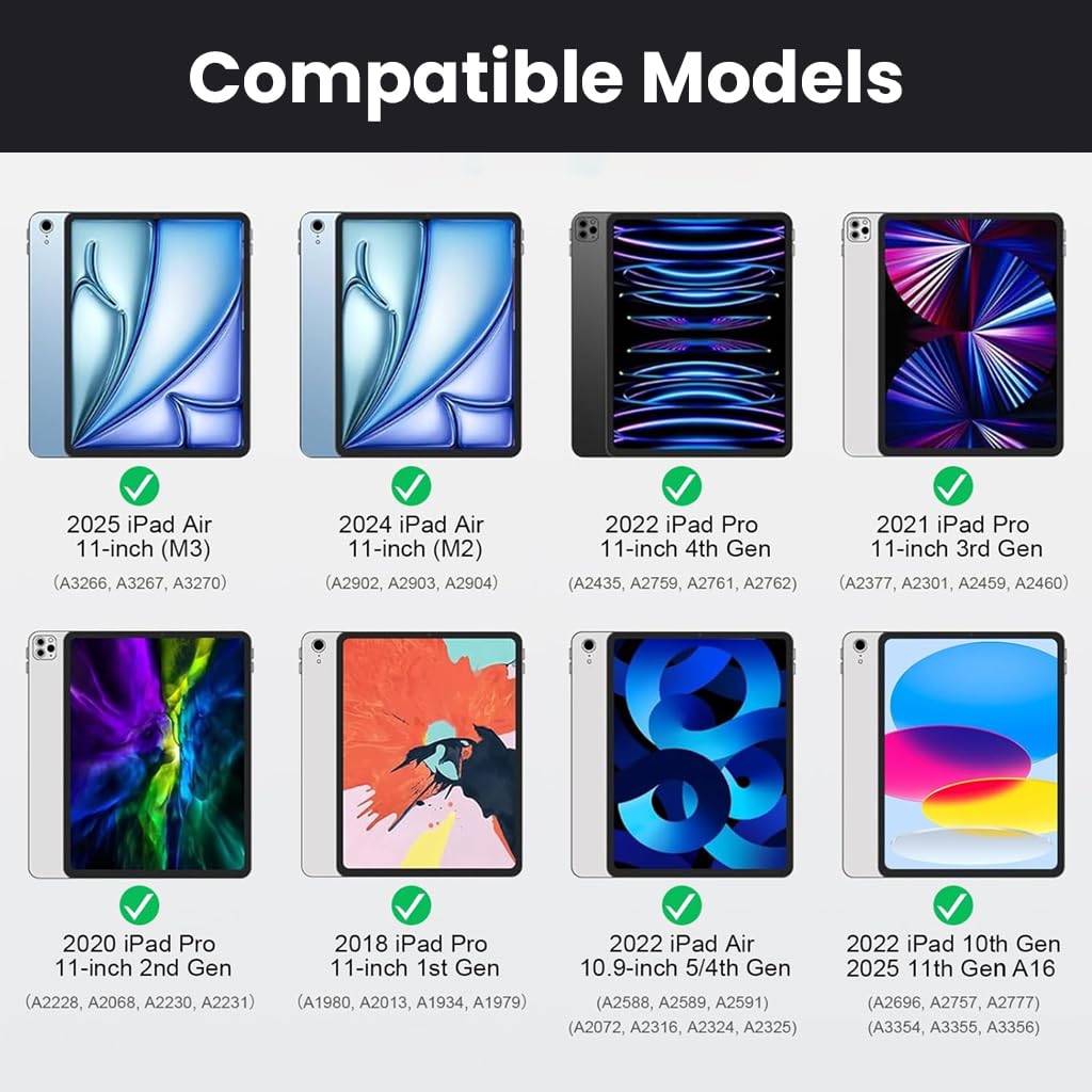 Magic Keyboard Case iPad A16 2025, iPad Air M3 & M2, iPad Air 5th Gen & 4th Gen, iPad Pro 11 4th/3rd/2nd/1st with Floating Cantilever Stand, Smart Trackpad, 7 Color Backlit, Pencil Holder