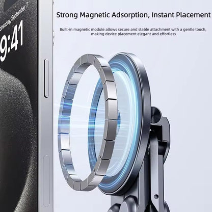 Metallic Portable Stand for Laptop/iPhone/iPad | Magnetic Phone Tripod Stand, 3-in-1 Adjustable Holder for iPhone iPad Laptop, 8-Level Height & Angle, Portable Aluminum Alloy Desktop Stand, Compatible with 4-13” iPhone, 10-16” Laptops & Tablets