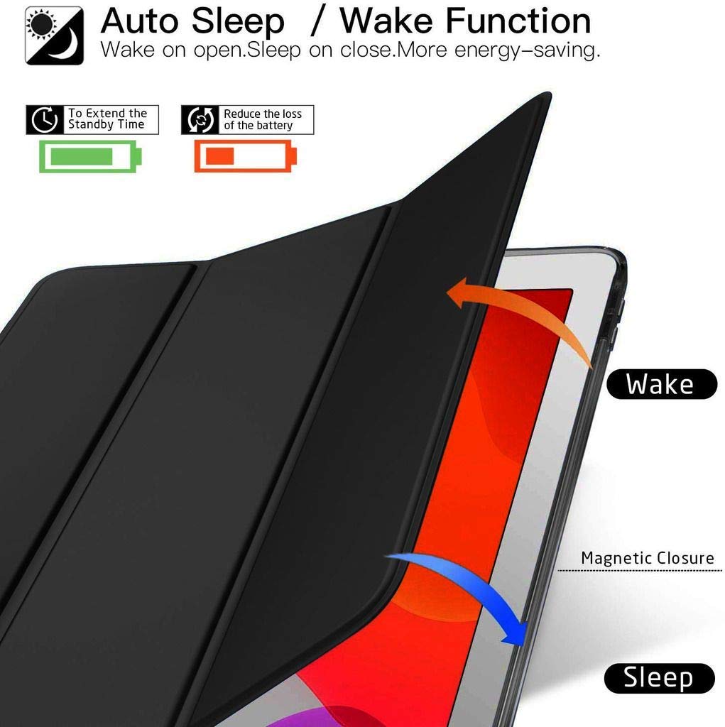 Smart Flexible Trifold Flip Stand Case Cover with Pencil Holder for New iPad 9.7 inch 2018/2017 6th/5th Generation - Black