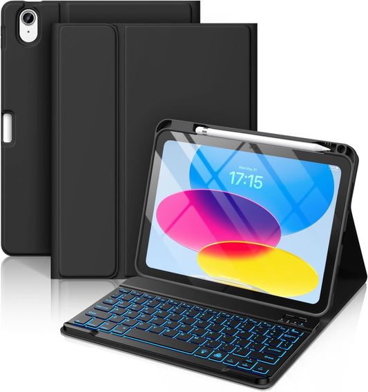 Hi-Lite Essentials iPad Cover Case with Keyboard Trackpad for iPad 11 (A16, 2025) & 10th Gen with Multi Viewing Angle, PU Leather, Magnetic Detachable Wireless Keyboard case, Pencil Holder