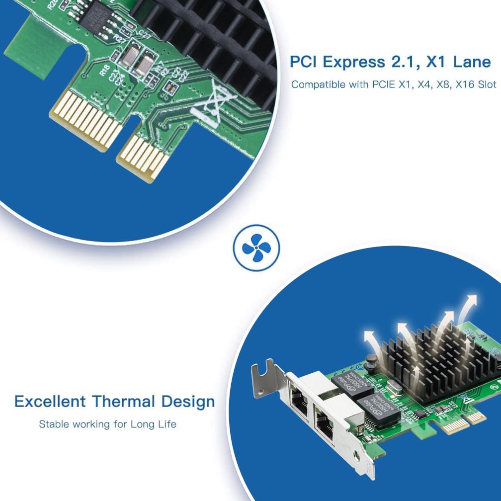 PCI-E Dual Port Gigabit LAN Card for Servers & Desktops | Intel 82575EB Chipset, 2 Port Giga PCIe x1 LAN Card