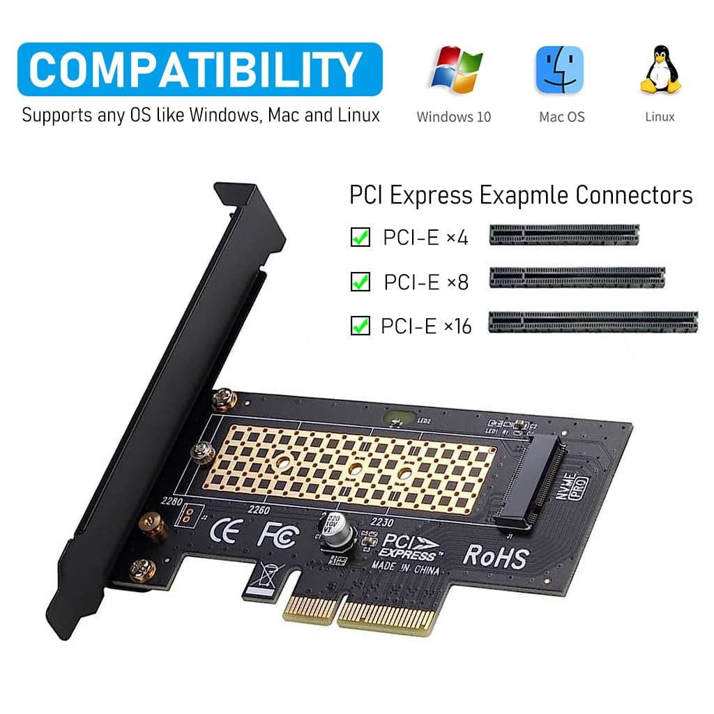 M.2 NVMe to PCI-E X4 Adapter High Speed M.2 NVMe to PCI-E X4 Adapter Universal M.2 NVMe to PCI-E X4 Interface Compatible with M.2 NVme2230/2242/2260/2280