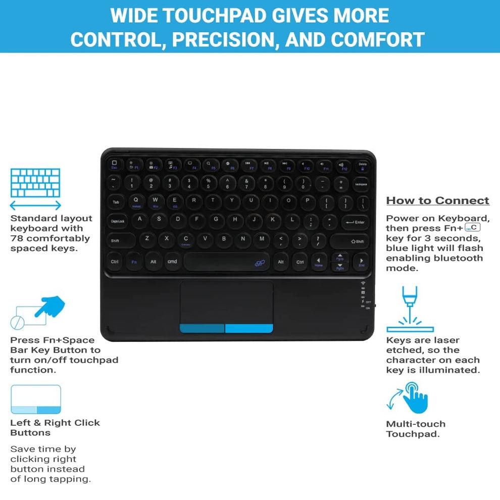 Ultra Slim Rechargeable Bluetooth Keyboard with Trackpad for Mac, iPad, Tablet, PC, Laptop - Product View 2 Thumbnail
