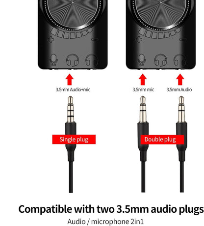 GS3 Mark II Virtual 7.1 Channel USB Sound Card Adapter, Microphone and 3.5mm Dual Headphone Audio Jack Stereo Sound Card Converter, Including PUBG and League of Legends Sound Effects