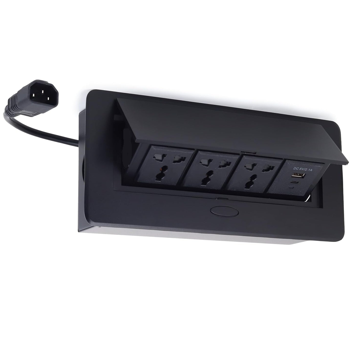 Hydraulic Pop UP Box Cable Cubby Extension Board with 3 x Universal Power Sockets, 1 x USB Type C & 1 x USB A Ports (Black)