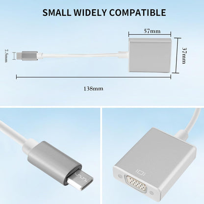 USB C to VGA Adapter Cable for Monitor, Compatible with MacBook Pro, MacBook Air, iPad Pro, Phone, Projector, Laptop (Silver, 7in)