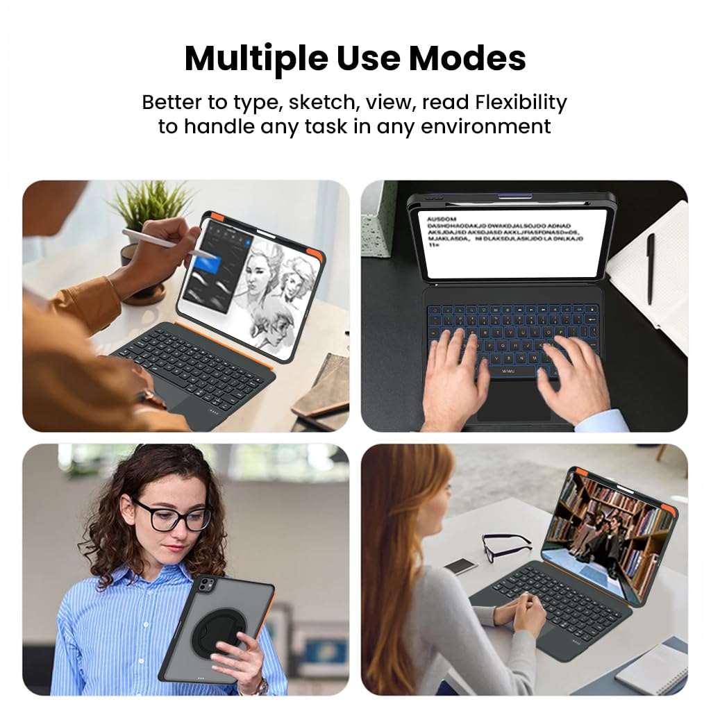 Magic Keyboard Case iPad A16 2025, iPad Air M3 & M2, iPad Air 5th Gen & 4th Gen, iPad Pro 11 4th/3rd/2nd/1st with Floating Cantilever Stand, Smart Trackpad, 7 Color Backlit, Pencil Holder
