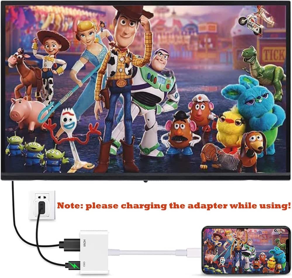 Hi-Lite Essentials Lighting to HDMI Adapter Compatible with Phone Pad to HDMI Adapter, 1080P HDMI Digital AV Adapter with Charging Port for Phone 11/Phone Xs/XR/X/8/7, Pod to TV Projector Monitor