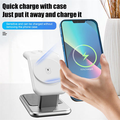 3-in-1 15W Magnetic Wireless Charger, for iPhone 12 / 13 / 14 Series / iWatch / AirPods Alloy+PC Desktop Charging Stand