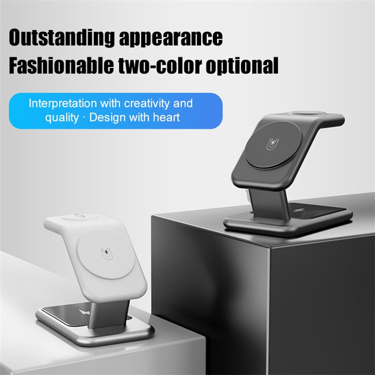 3-in-1 15W Magnetic Wireless Charger, for iPhone 12 / 13 / 14 Series / iWatch / AirPods Alloy+PC Desktop Charging Stand