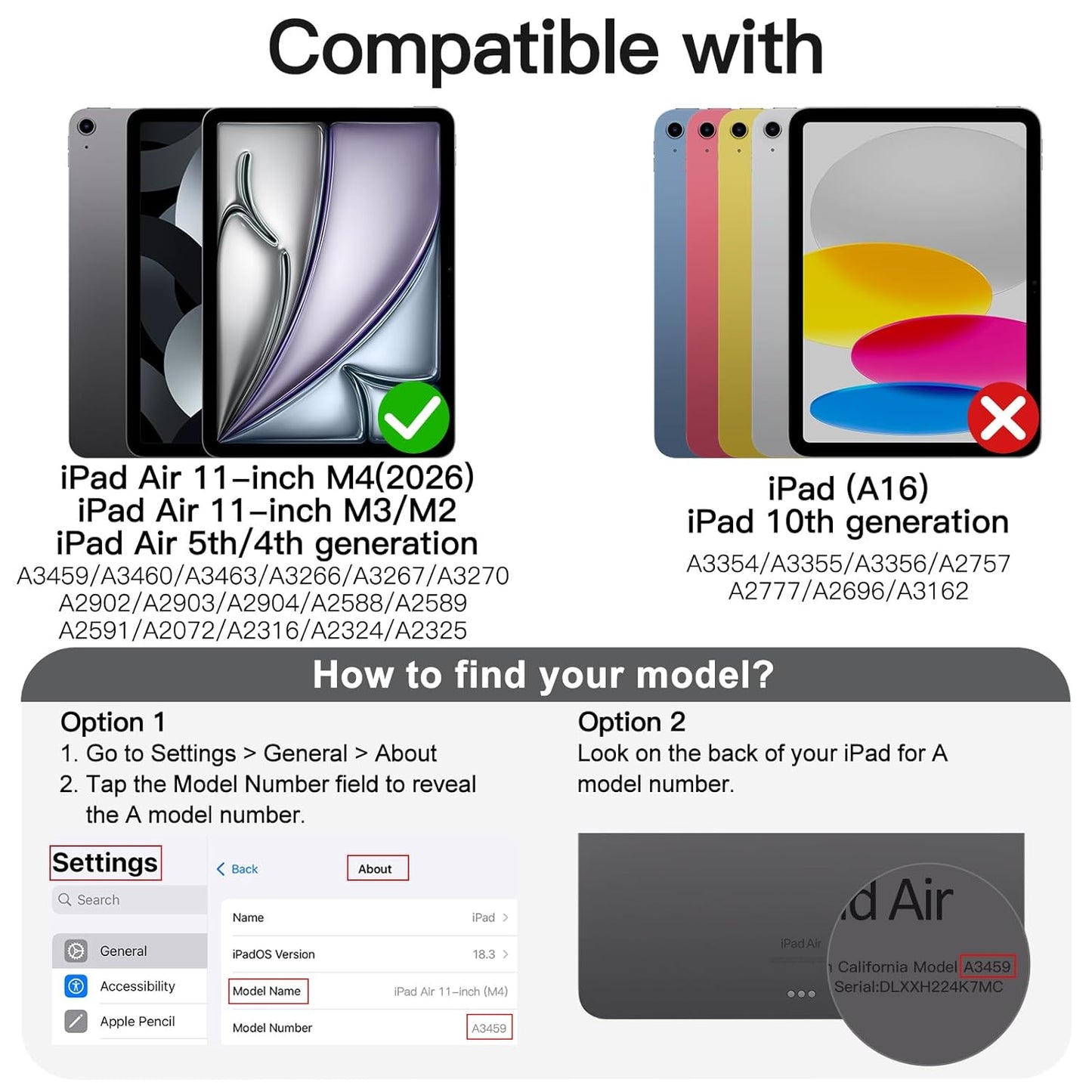 Smart Cover Case for iPad Air 11-Inch M4/M3/M2 (2026/2025/2024) & iPad Air 10.9 (2022/2020 5th/4th Generation) | Pencil Holder | Slim Tablet Cover with Soft TPU Back