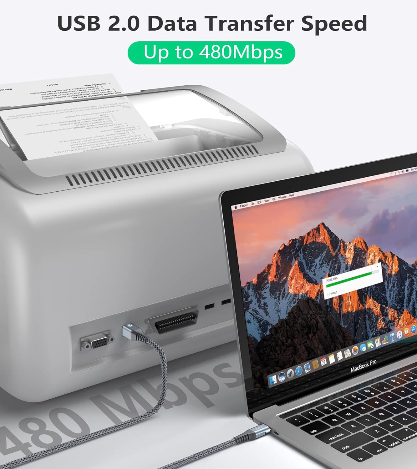 USB Type-C to USB B Printer Cable Nylon Braided for MacBook Pro/Air, Digital Piano MIDI Controller, HP Epson Canon Brother Lexmark Printers and Scanner