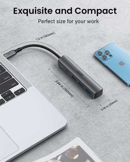 USB C Hub, SAILLIN 4 in 1 USB C Multiport Adapter Hub with 3 USB 3.0 Port, 100W Power Delivery, Aluminum Shell USB C/Thunderbolt 3 to USB 3.0 Adapter for MacBook Pro/Air, iPad Pro, XPS, and More