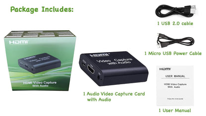 Video Capture Card with Audio,4K Live Streaming HDMI Video Game Capture Grabber Recording Device with Mic Input and Stereo Audio Output for Full HD 1080P 60FPS Acquisition, Live Broadcasting