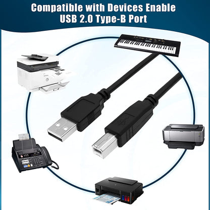 Hi-Lite Essentials USB Printer Cable USB A to Male To USB B 2.0 Cable Cord Compatible with Printers, Scanner For Brother Dell, HP, Epson, Canon, Lexmark, Xerox, Samsung, Epson