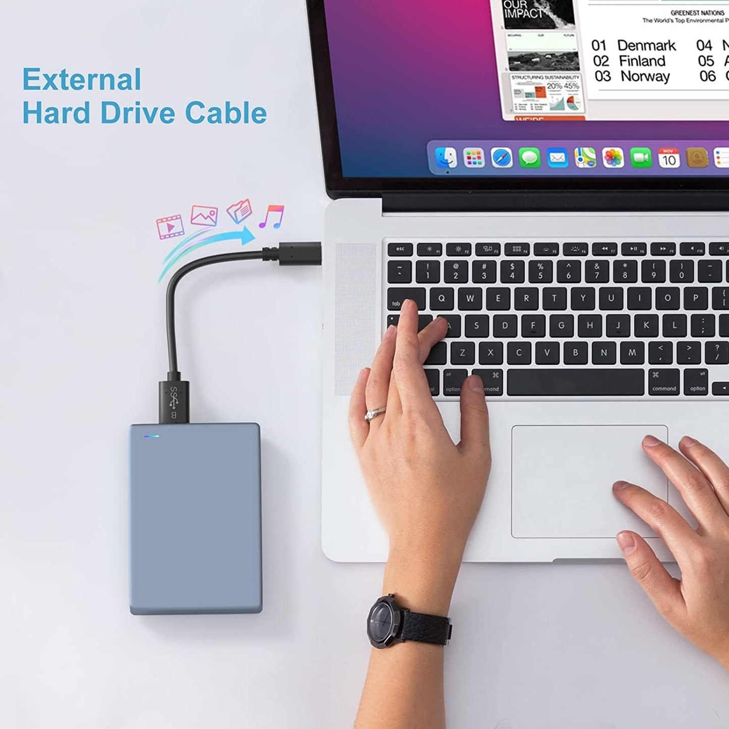 USB Type C to USB 3.0 External Hard Disk Cable, 10Gbps Fast Charging & Syncing Cord Compatible with Portable External Hard Drives WD, Seagate Expansion, Toshiba, LaCie, Maxtor, 50 CM