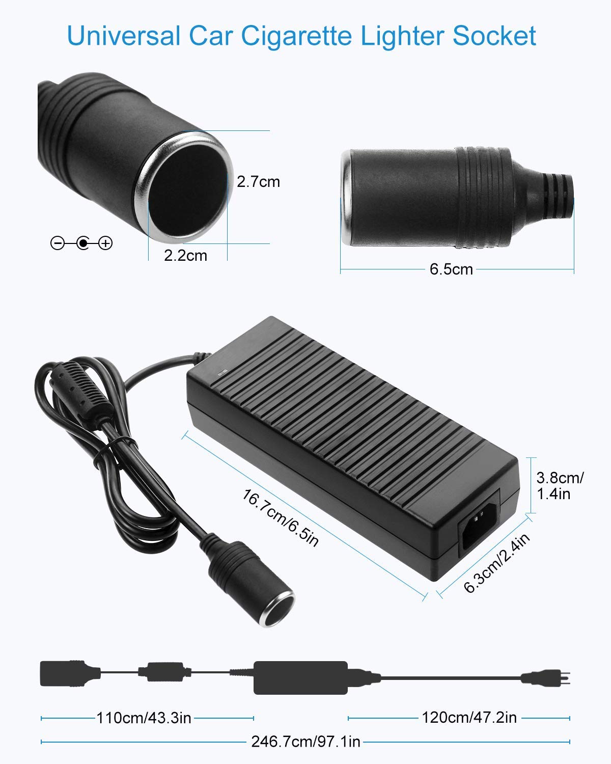 High-Power AC to DC Converter - AC-100V/240V to DC-12V 10A 120W (150W Peak) Car Cigarette Lighter Socket Adapter for Inflators, Car Refrigerators, and More