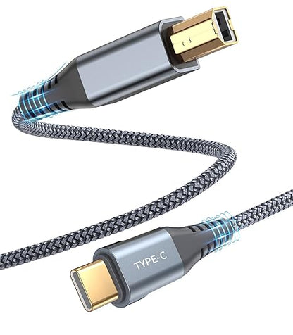USB Type-C to USB B Printer Cable Nylon Braided for MacBook Pro/Air, Digital Piano MIDI Controller, HP Epson Canon Brother Lexmark Printers and Scanner
