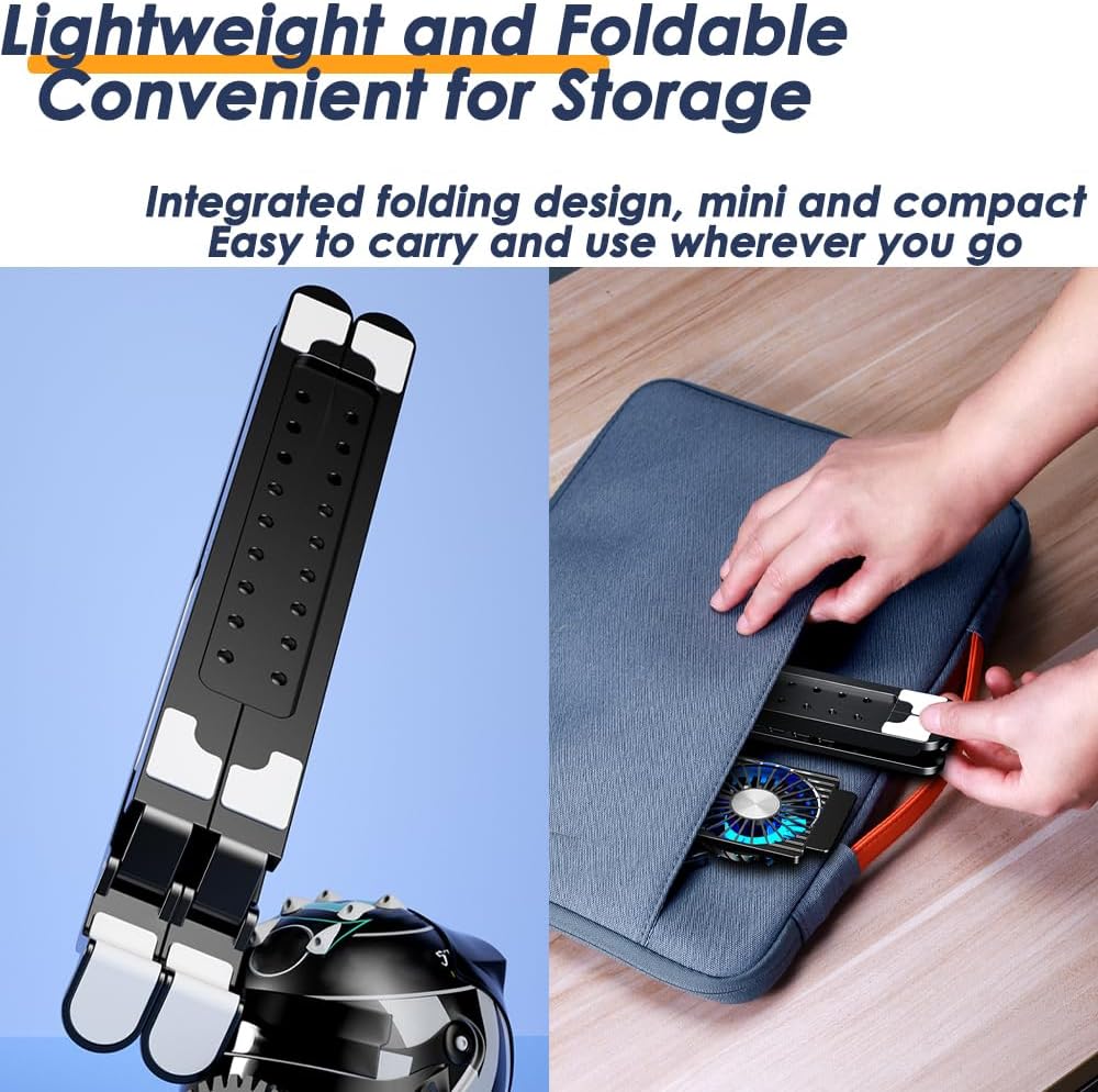 Laptop Cooling Pad for 11-17.3 Inch Gaming Laptops, Foldable Laptop Stand Riser Holder with 4 Quiet Fans for Notebook, Portable Laptop Cooler with 7 Adjustable Height, LED Lights