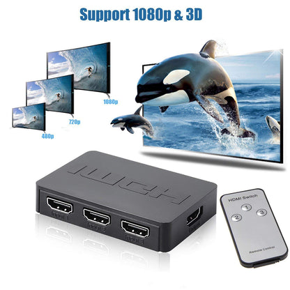 JSAUX 3 IN 1 OUT HDMI Switch with Wireless Remote, 3 Port in 1 Out Support 3D Full HD
