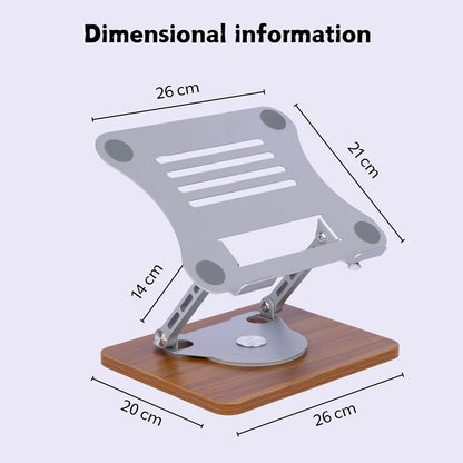 (Grey) Metal Laptop Stand | Mechanical Base Adjustable Height Notebook Stand | Compatible Portable Desktop Bamboo Aluminum and Wooden Portable Laptop Stand with 360 Rotating Lifting Base Holder