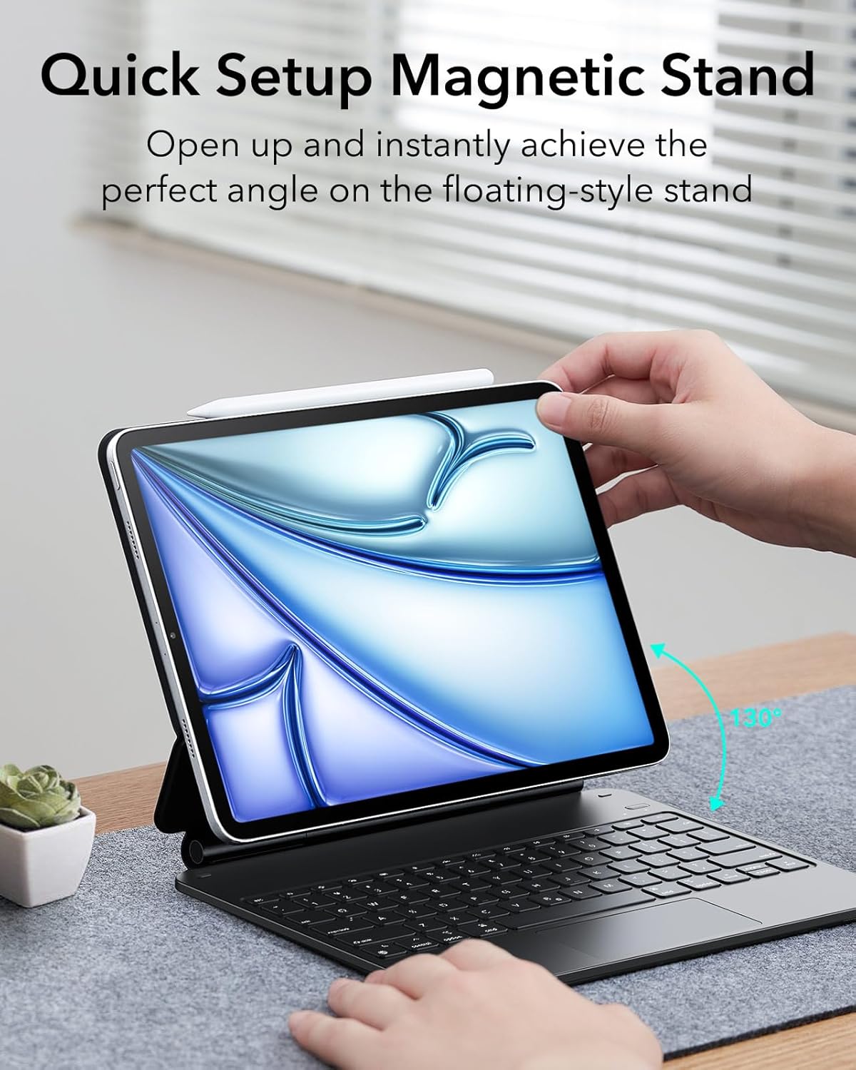 Smart Magnetic Keyboard Case For iPad Air 13 Inch M4/M3/M2 (2026/2025/2024) & iPad Pro 12.9 inch (6th/5th/5th/3rd) Magic Keyboard, Easy-Set Floating Cantilever Stand, Precision Trackpad, Rebound Series, Black
